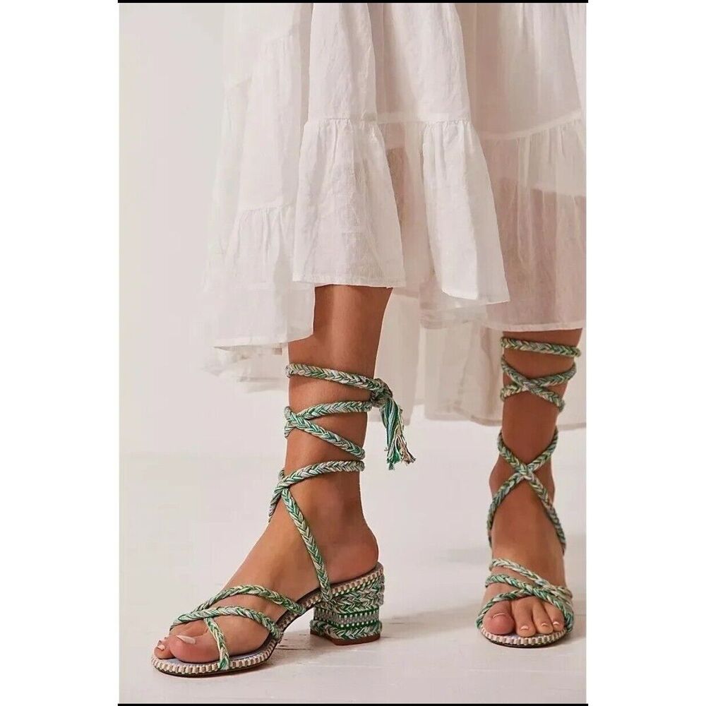 New | Anthropologie AMAMBAIH Isabel Braided Wrap Heel Sandals sz 37